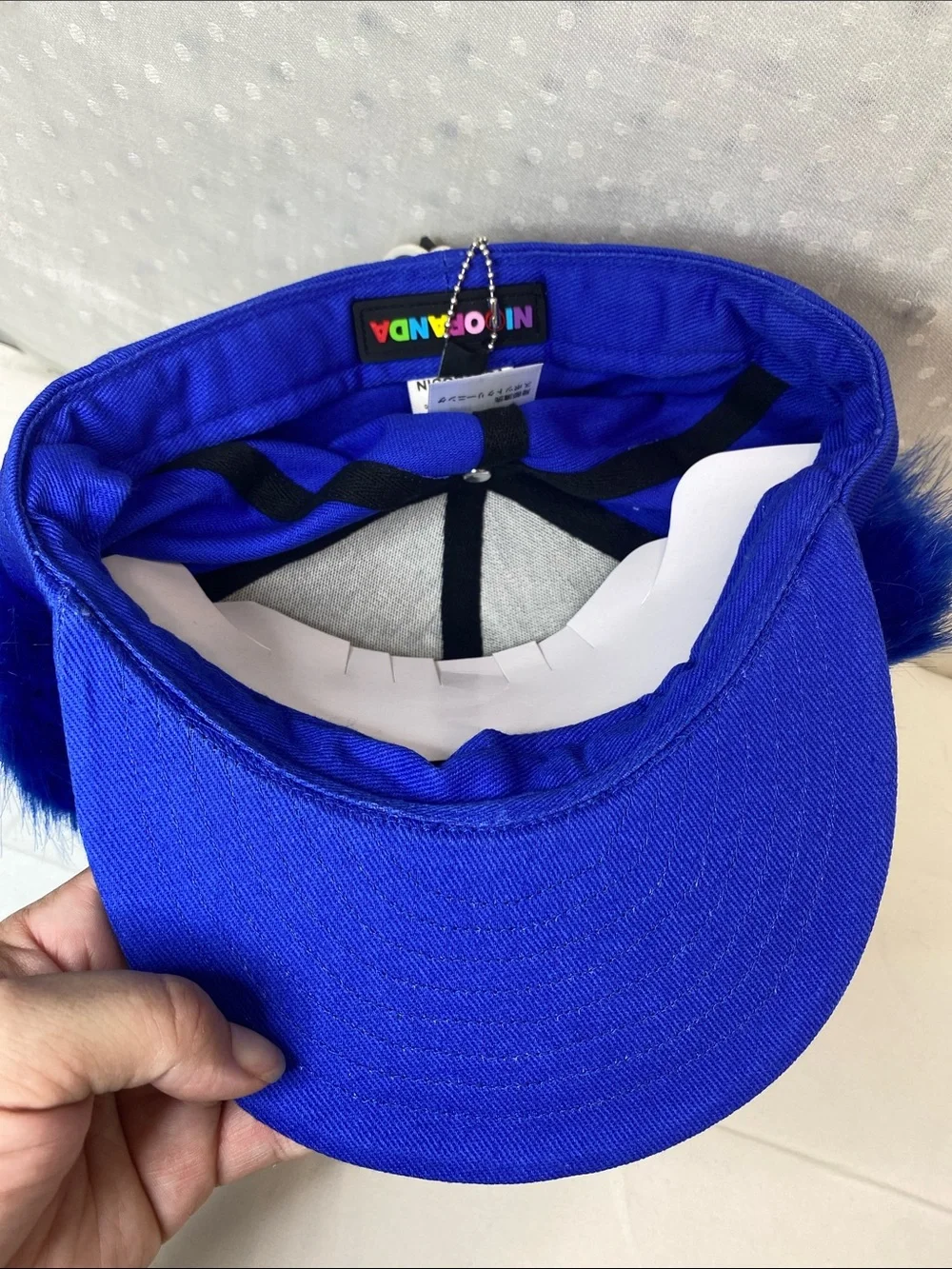 Nico Panda University Cobalt Blue Faux-Fur Pom Ear Fitted Cap Small